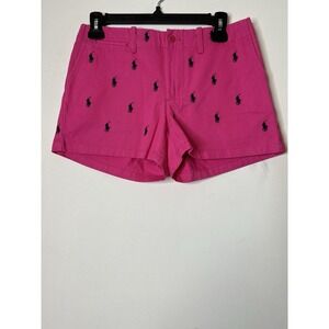 Ralph Lauren Sport Womens Pony Logo Shorts Sz 2 hot pink, navy pony all over Y2K